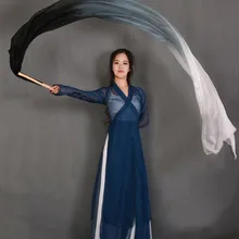 Черно-белая шелковая вуаль с градиентом для танца живота, натуральный шелк, Женский реквизит для шоу танца живота, Бамбуковая длинная вуаль для веера, пара(R+ L), 120 см, 180 см