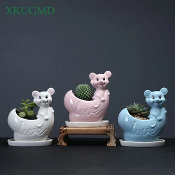 

Creative Ceramic Cartoon Mouse Succulent Flower Pot Artwork Personality Houseplant White Potted Home Decorat Ornaments