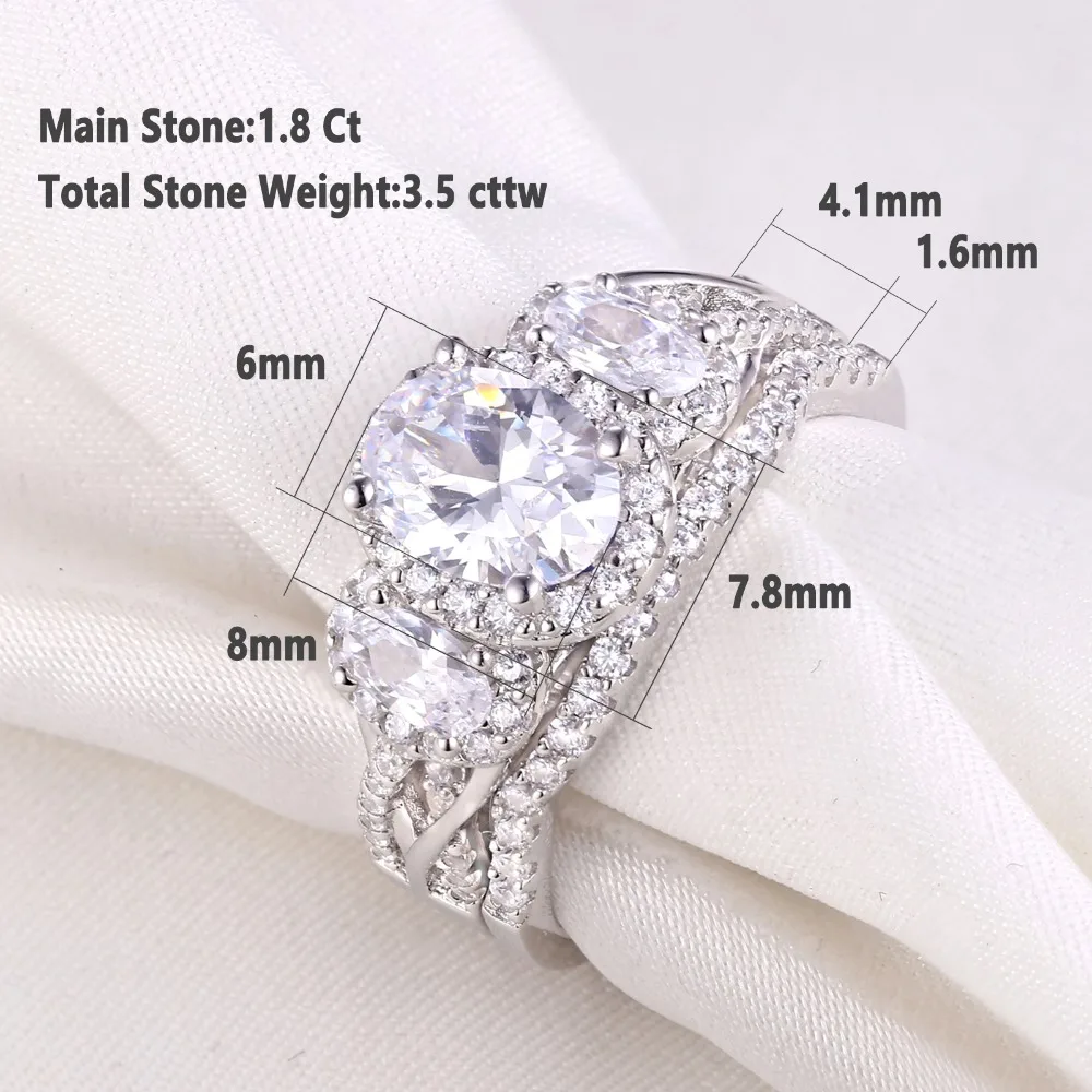 Wuziwen 3,5 Ct овальной формы AAA циркон кольца из стерлингового серебра 925 для женщин синий кристалл обручальное кольцо набор модный подарок для ювелирных изделий