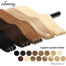 

Isheeny 12" -24" Human Hair Weaves Brazilian Remy Human Hair Bundles Sew In Weft Extensions Straight Blonde 100g Natural Hair