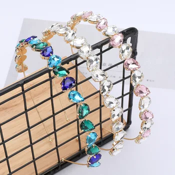 

Gemstone Hair Band Water Diamond Female Headband Hair Accessories Girl Crystal Hair Bands Flower Printing Hair Band Head Band