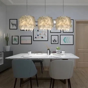 

Creative personality pendent lamp ceiling light hanging simple bedroom feather chandelier warm princess Nordic chandelier