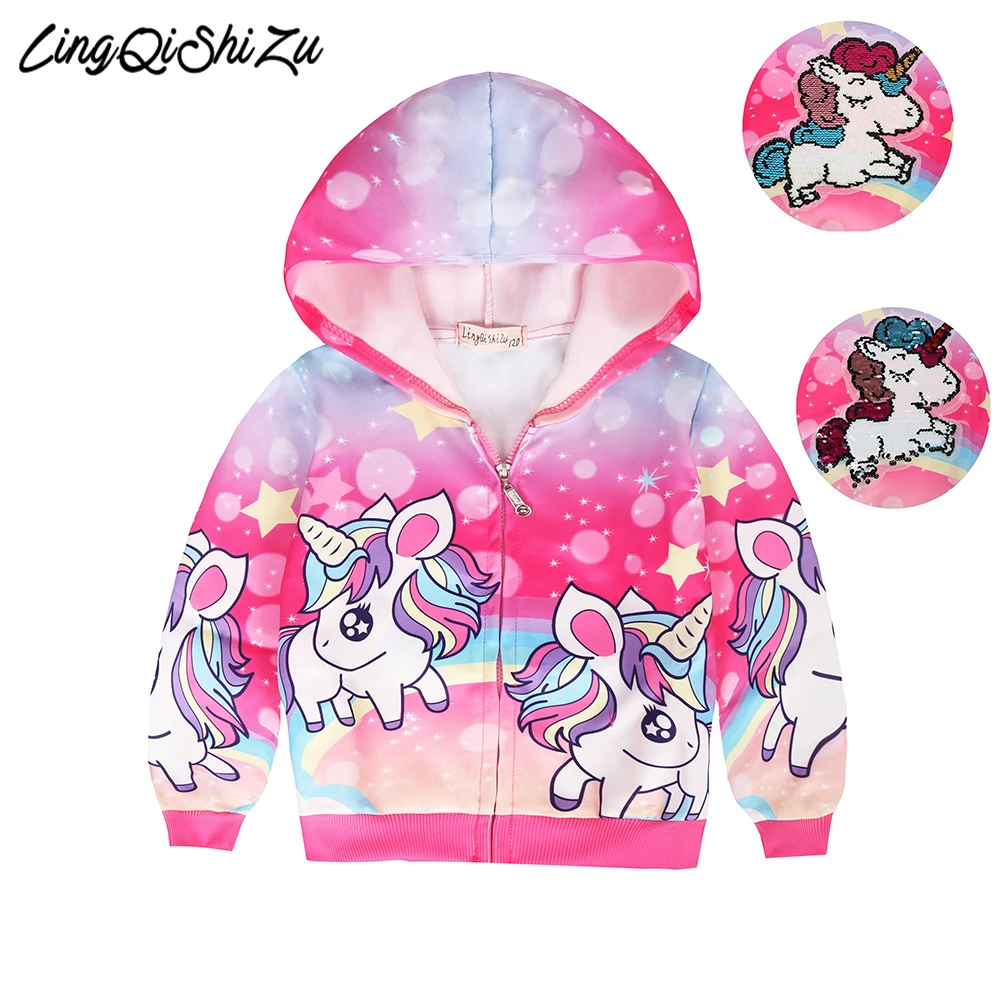 

Baby Girl Unicorn Jacket Autumn Cute Sequins Clothes Outerwear Jackets & Coats for girls hooded sweatshirt 3797