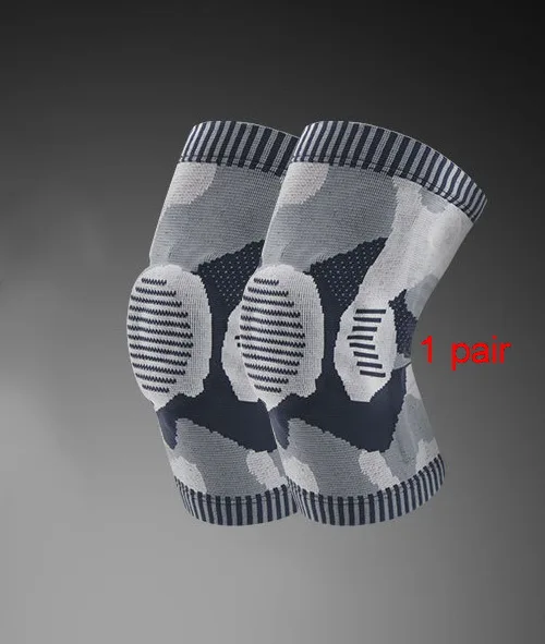 1 pair gray Камуфляж 3D ткачество компрессионный коленный бандаж пружины поддержка силиконовая подушка уменьшить Meniscus травма коленной чашечки протектор - Цвет: 1 pair gray