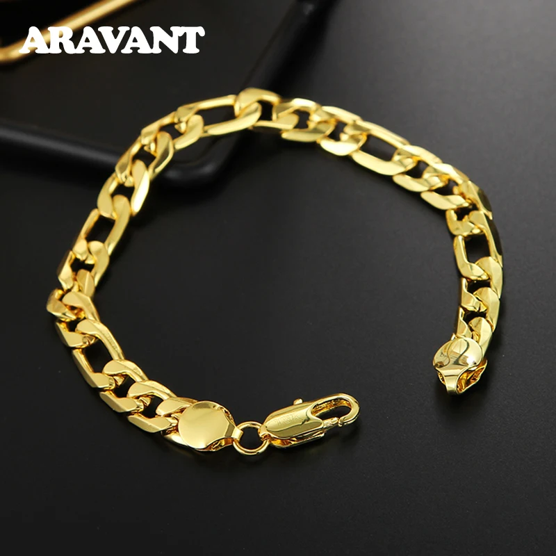 Aravant 925 Argento 18K Oro 6Mm Curb Bracciali A Catena Cubana Per Uomo Donna Accessori Per Gioielli Di Moda