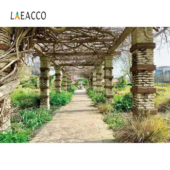 

Laeacco Photo Backgrounds Old Brick Pillar Grass Farm Rural Corridor Scenic Photography Backdrops Photocall Photo Studio