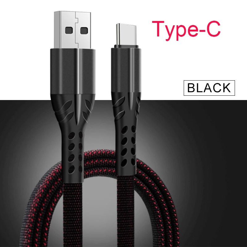 2 м 1 м Typc C USB кабель для samsung A50 телефонный кабель для Xiaomi Redmi Быстрая зарядка Micro USB кабель для huawei Honor линия передачи данных - Цвет: Black For Type C