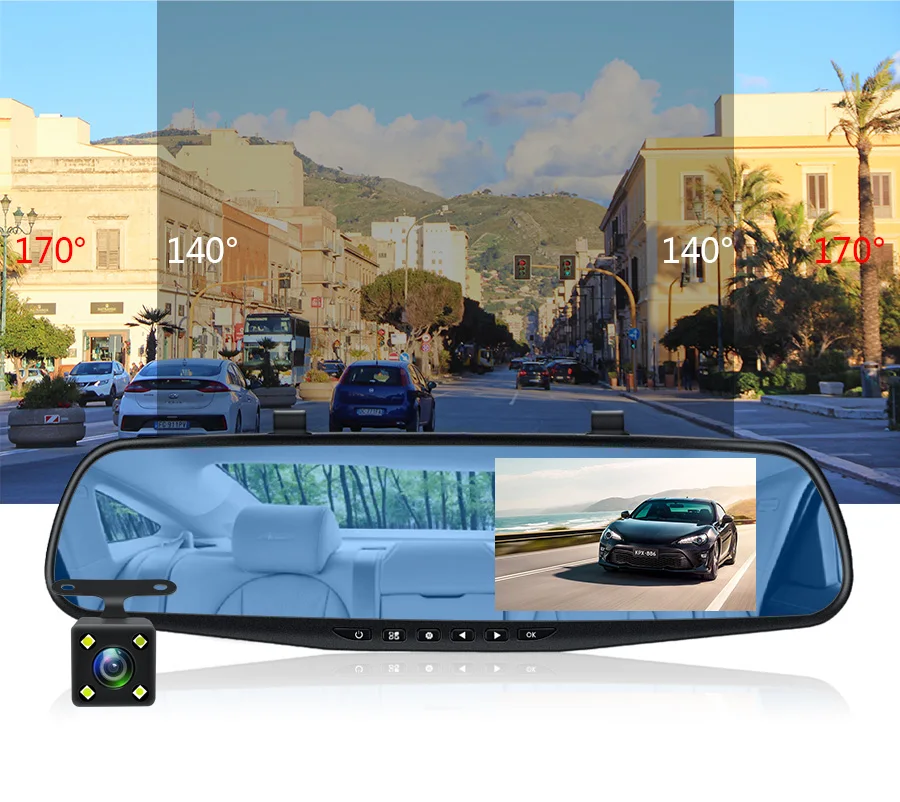 E-ACE Автомобильная Dvr камера FHD 1080P Dash Cam 4,3 дюймов зеркало заднего вида видео регистратор с камерой заднего вида видеокамера Авто Регистратор