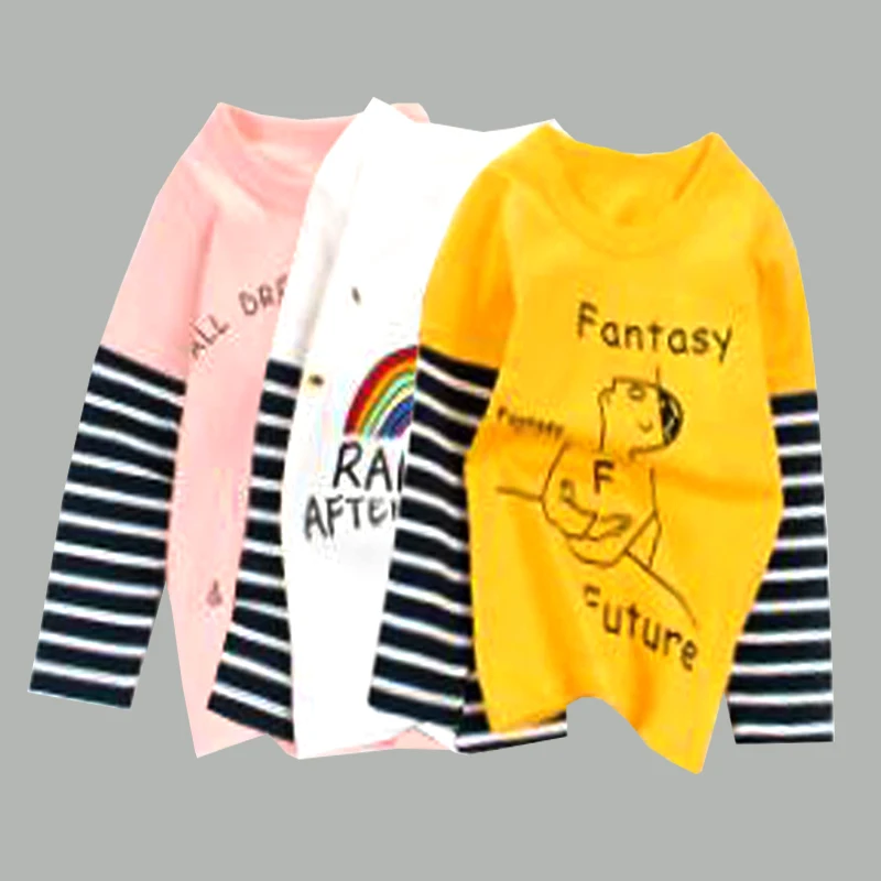 

girls spring autumn Korean version sweatshirt stitching long-sleeved cartoon printed T-shirt 2-8 years old quality Kids clothes