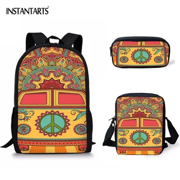 

INSTANTARTS Hippie Bus Print Children School Bags Best Gift for Kids Back to School Primary Students Bookbag Satchel Mochilas