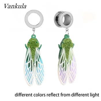 

Vankula 2pcs New Fashion Animal Ear Plugs Tunnels Stainless Steel Steel Ear Gauges Expander Body Piercing Dangle Plug Earrings