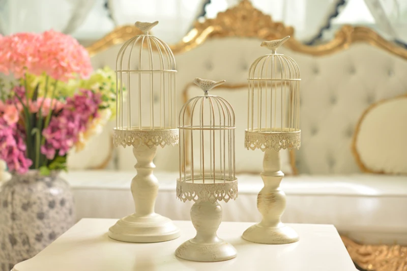 European-style retro iron candlestick American country lace bird cage candle holder wedding home accessories model room decorati