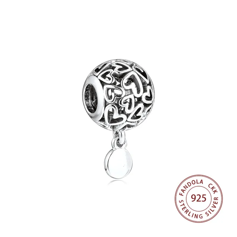 Подходит для браслета Pandora Argent Charm бусины из стерлингового серебра 925 ажурные сердца Подвески бусины для изготовления ювелирных изделий крален