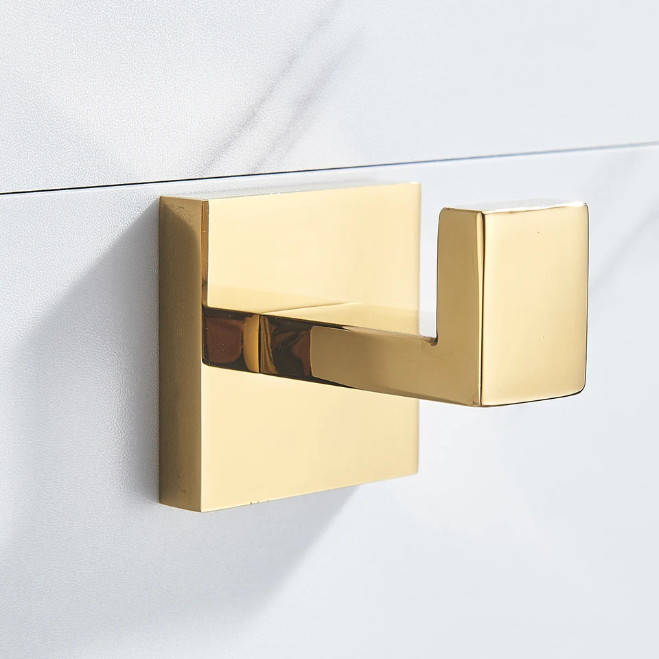 Bathroom Hardware Gold Polish Bathrobe Hook Towel Rail Bar Rack Shelf Tissue Paper Holder