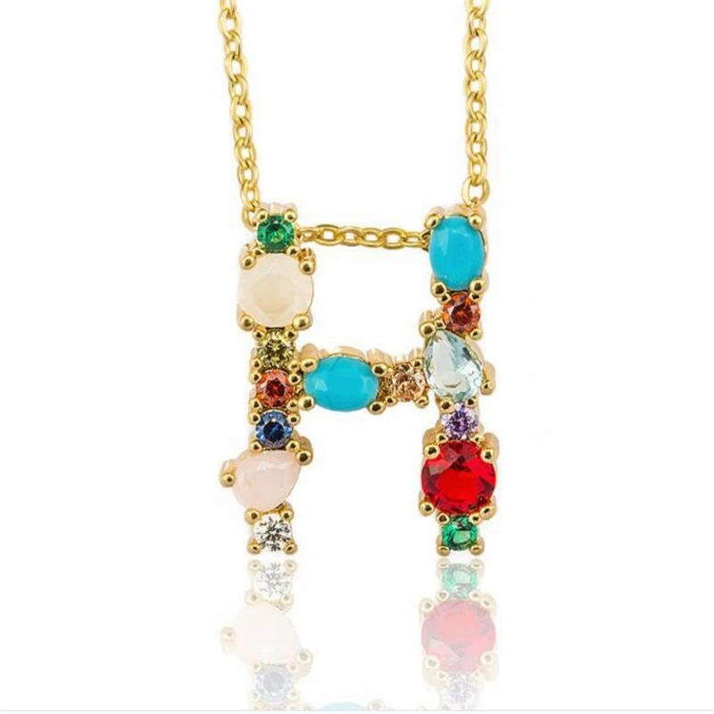 1 шт. модный золотого цвета Micro Pave Rainbow CZ кубический цирконий A-Z инициалы буквенные ожерелья с подвесками для женщин ювелирные изделия - Окраска металла: R