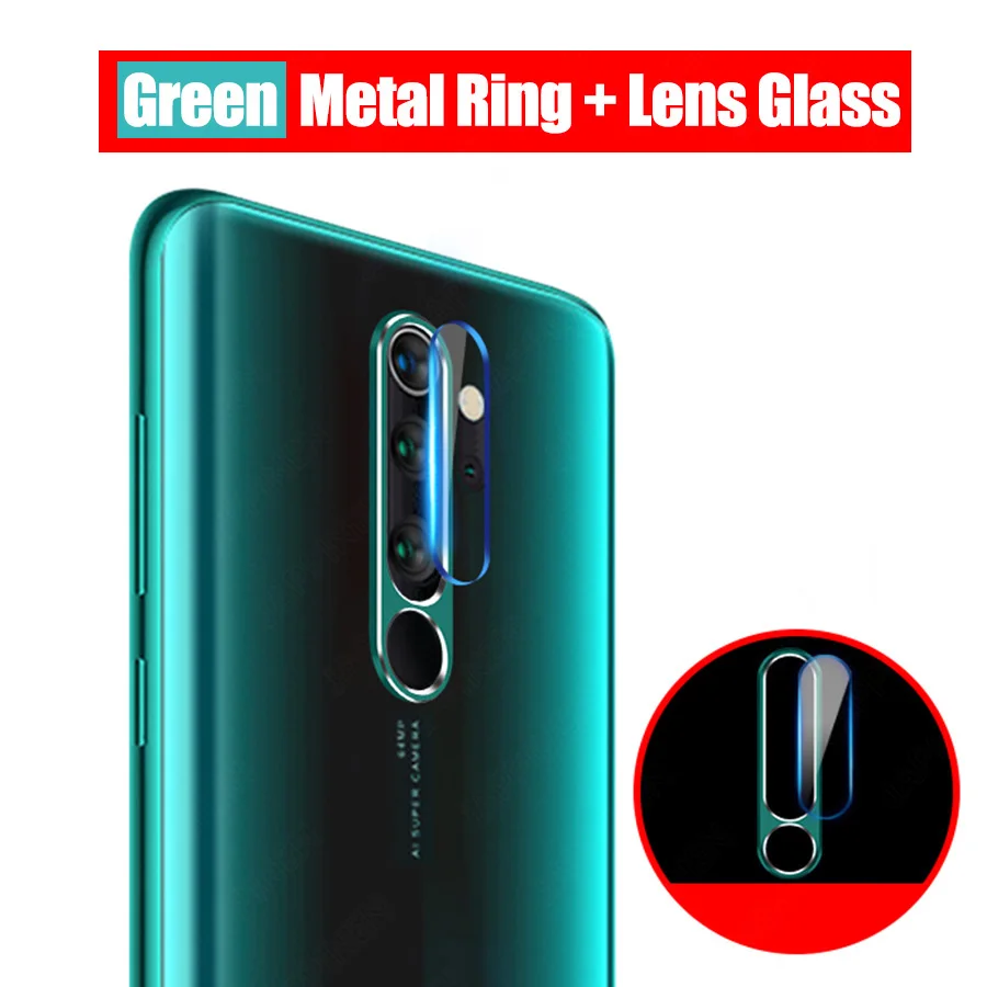 Задняя крышка из закаленного стекла+ чехол для объектива камеры для Xiaomi mi 9T 8 9 SE A2 A3 CC9 Red mi Note 8 7 K20 Pro металлическое защитное кольцо для камеры - Цвет: Green