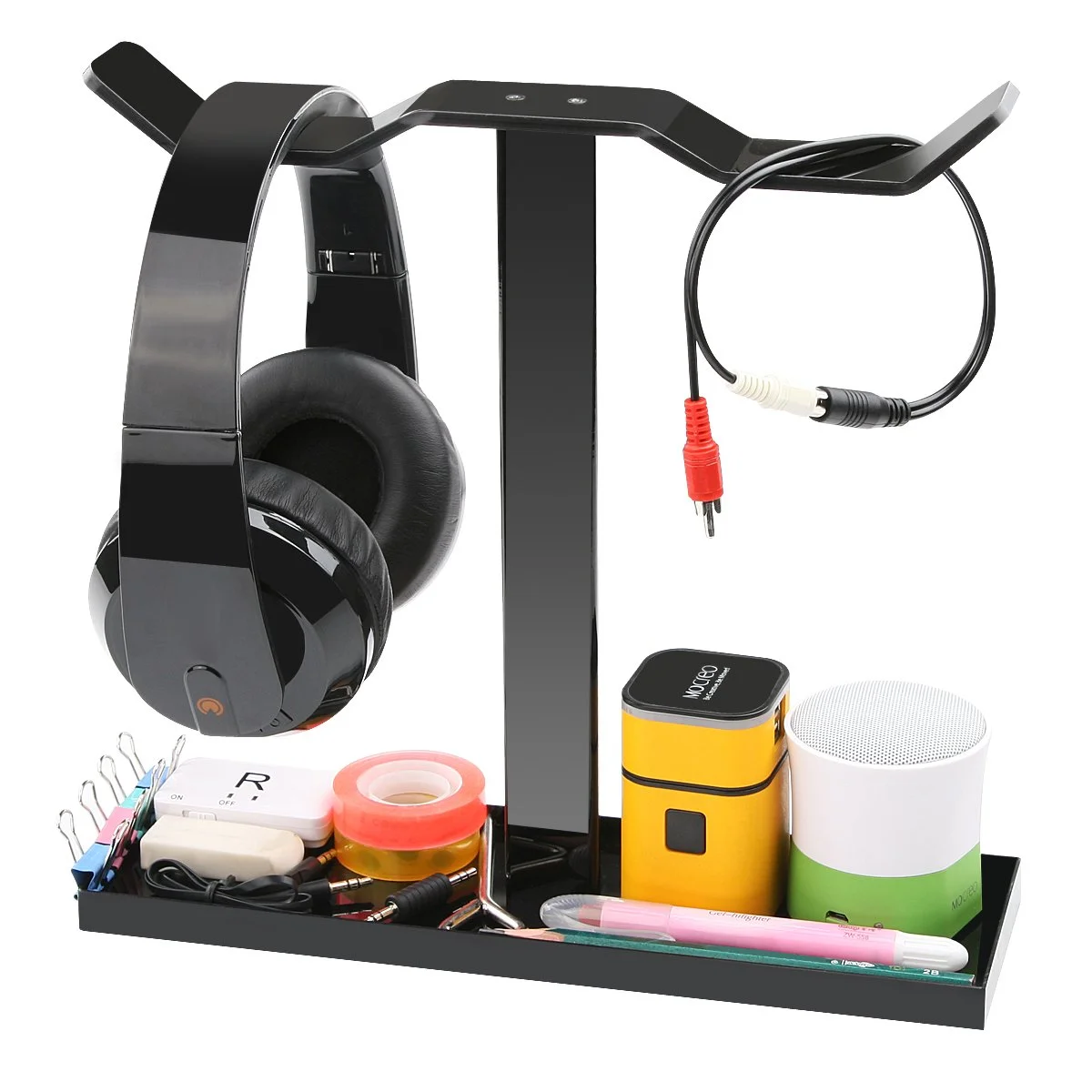Extra Thick Acrylic Dual Balance Gaming Headphone Headset Desktop Stand Holder Mount Hanger