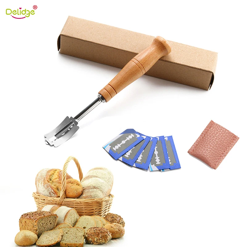 Нержавеющая сталь хлеб ножи, выпечка инструменты для украшения тортов с деревянной ручкой хлеб ремонт нож с 5 шт. замена лезвия для выпечки