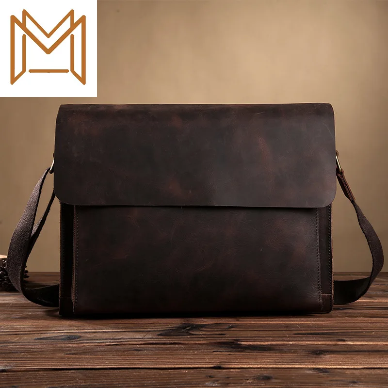 

Man Business Affairs Briefcase Crazy Horsehide Package Leisure Time Oblique Satchel Computer Package