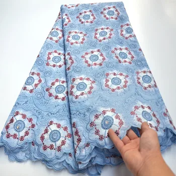 

sky blue cotton embroidery African Swiss voile lace fabric with stones high quality for men and women good choice Ki038