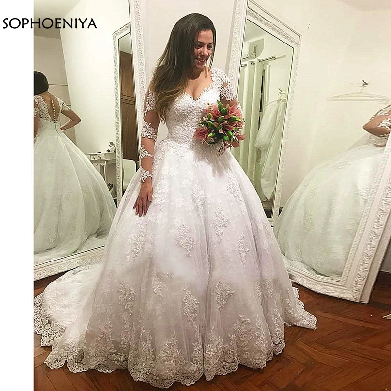 Vestido De Casamento свадебное платье с длинными рукавами роскошное бальное платье халат mariage femme кружевные свадебные платья с аппликацией