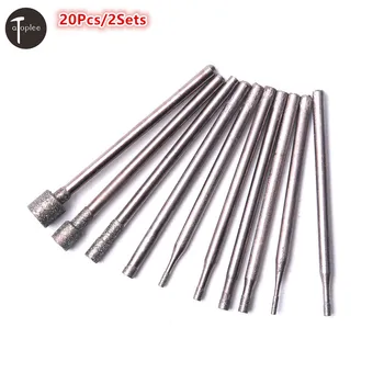 

20Pcs/2 Set Cylinder Diamond Burrs Bits Grinding Head Rotary Tool 2.35mm Shank Engraving Etching Abrasive tool