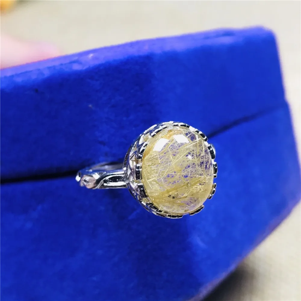 12 мм кольцо из натурального золота с рутиловым кварцевым кристаллом, регулируемый размер для женщин и мужчин, кольца из стерлингового серебра 925 пробы, ааааа