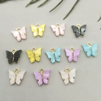 

10Pcs/lot Trendy Alloy Butterfly Setting Acrylic Charms Lovely DIY Animal Pendant Handmade Jewelry For Necklace Bracelet