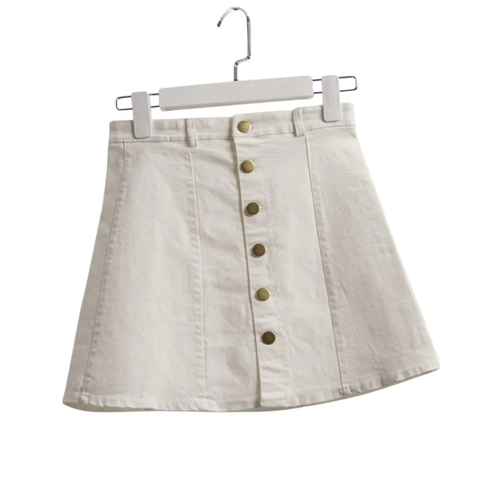 Без рукавов#401 Новая модная женская модная юбка с поясом в Корейском стиле для девочек, ковбойская мини-джинсовая короткая юбка однотонная - Цвет: Белый