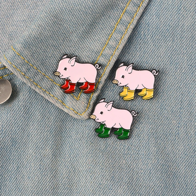 Rain-boots-Pig-Enamel-Pin-Cartoon-Animal-Piggy-Brooches-Fashion-Metal-Brooch-Pins-Badge-Gifts-for