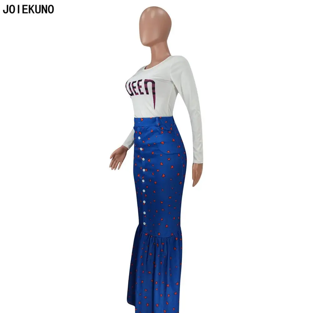 JOIEKUNO YD8148 Высокая уличная мода длинная юбка для женщин faldas mujer moda сексуальный принт пуговицы джинсовые женские Вечерние