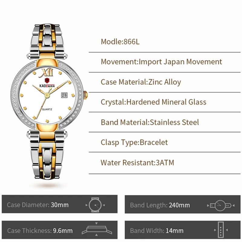 New 2020 Women Famous Design Dress Elegant Lady Wristwatch TOP Brand KADEMAN Waterproof Female Business Girl Gifts Casual Clock