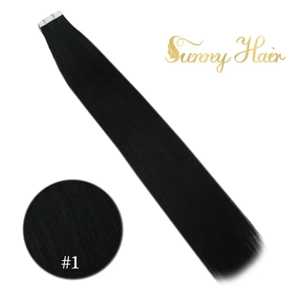 

VeSunny Tape in Hair Extensions Human Hair 20pcs Jet Black #1Machine Made Remy European PU Hair 50gr 2.5gr/pc