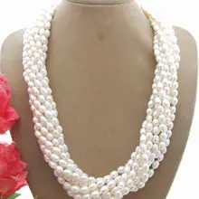 Красивые! 9 прядей натуральный рис белый жемчуг ожерелье