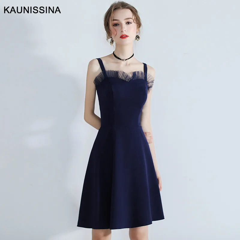 KAUNISSINA сексуальные коктейльные платья черные короткие выходные платья без рукавов на бретелях Vestidos Элегантные вечерние платья для банкета коктейльное платье