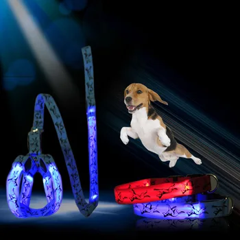 

Three Piece Suit for Pet Dog Glowing Collar Harness Leash Sets night safety Luminous Leashes anti-lost for Home Necklace Sets
