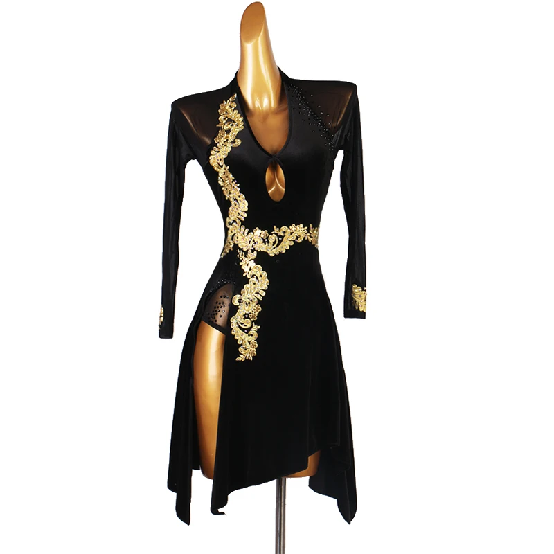Latin Dance Rhinestone Long-sleeved Dress Costume Ballroom Performance Dress  Hot | eBay