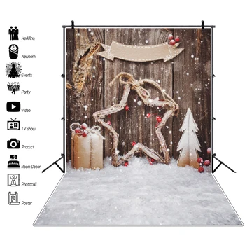 

Laeacco Winter Snow Snowflake Christmas Candle Pine Wooden Wall Customized Banner Baby Portrait Photo Background Photo Backdrops