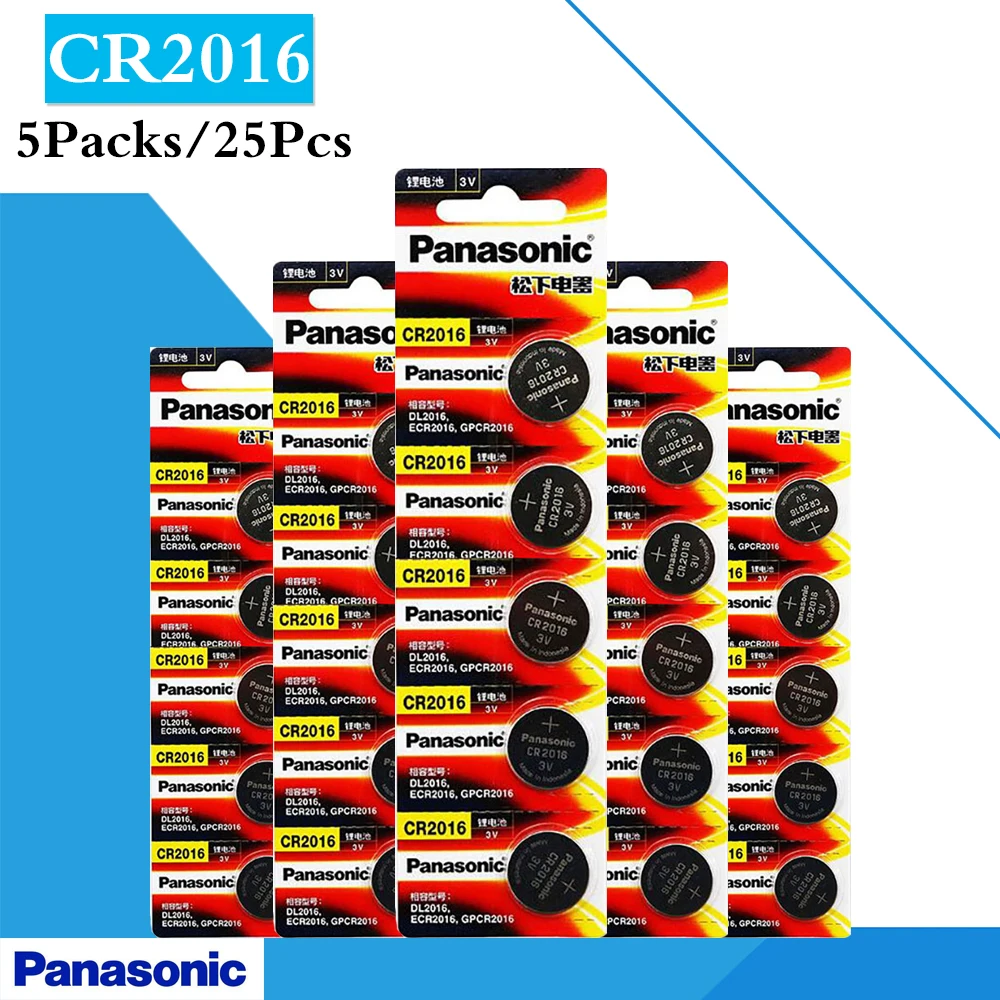 

25PCS/ 5 Pack Original Brand For PANASONIC CR2016 3v Button Cell Coin Lithium Batteries For Watch BR2016 DL2016 KCR2016 ECR2016