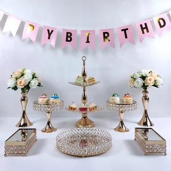 

Crystals Cake StandCake Decorating Supplies Cupcake Tower Stand Wedding Plates Set Metal Round Party Dessert Display Decor Tray