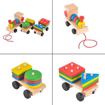 

Funny Model Baby Wooden Assembled Stacking Toddler Block Toys Train Building Blocks Building Toy Educational Kids Children Gifts