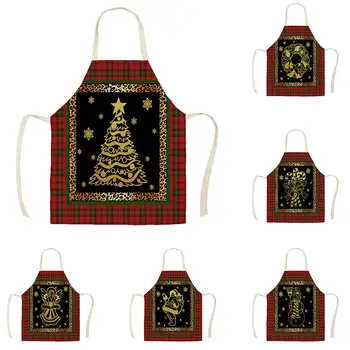 

Christmas Red Plaid Tree Bells Kitchen Aprons Unisex Dinner Party Cooking Bib Funny Pinafore Cleaning Apron WQL905