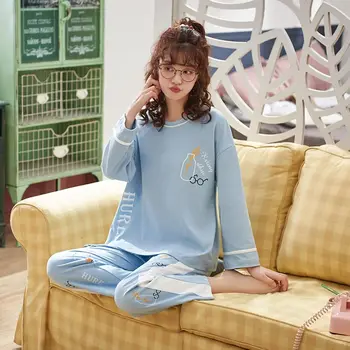 

Cartoon Pajamas For Women Autumn Cotton Women's Pajama Set Long Sleeve Cute Casual Soft Big Size Female Sleepwear Nightwear Suit