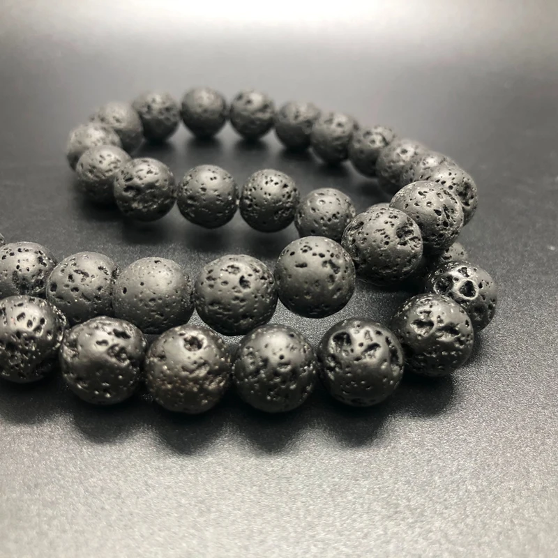 Loose Stone Beads 6/8/10/12MM Natural Black White Volcanic Lava Stone Spacer Rock Round for Jewelry making DIY Bracelet