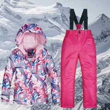 MUTUSNOW/детский лыжный костюм; Водонепроницаемая теплая зимняя куртка и брюки; утолщенный Зимний Лыжный комбинезон для девочек; лыжный сноуборд; уличная одежда