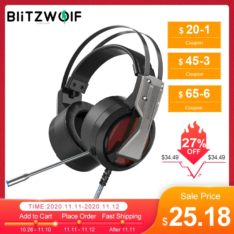 Blitzwolf BW GH1 jogos de fone de ouvido com microfone 7.1 surround som isolamento ruído jogo fone de ouvido jogos para computador pc para ps4|Fones de ouvido| - AliExpress