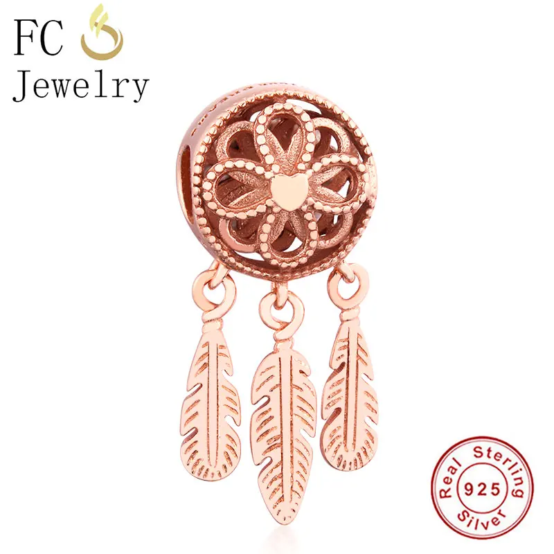 FC ювелирные изделия, подходят к оригинальным браслетам Pandora, брелоки, 925, серебро, розовое золото, «Ловец снов» дух перо из бисера Ювелирных изделий Для женщин Berloque(брелоков
