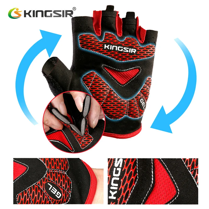 KINGSIR, летние дышащие велосипедные перчатки для мужчин и женщин, велосипедные перчатки для горного велосипеда, перчатки для шоссейного велосипеда, нескользящие спортивные перчатки на полпальца, M, L, XL