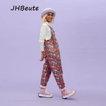 

JHBeute Floral Print Women's Plus Size Pants Wear Straps Casual Tooling Strapping Rope Overalls Personality Tide Brand Trousers