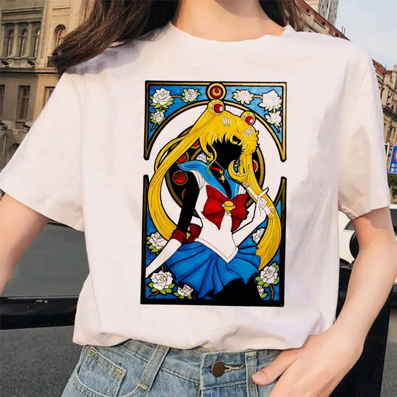 Sailor Moon 90s забавная футболка кофта с капюшоном футболка Эстетическая кошка аниме Женская Милая футболка Kawaii тройники мода Ullzang - Цвет: 4645